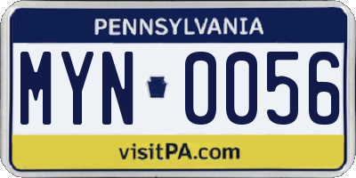 PA license plate MYN0056
