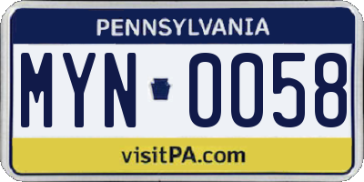 PA license plate MYN0058