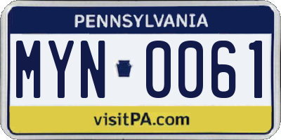 PA license plate MYN0061