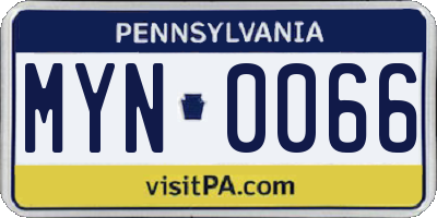 PA license plate MYN0066
