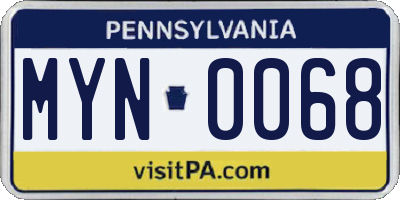 PA license plate MYN0068
