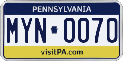 PA license plate MYN0070