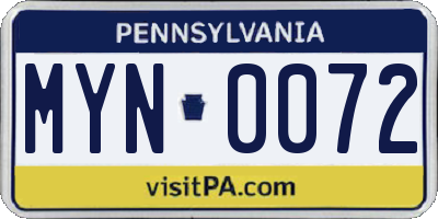 PA license plate MYN0072