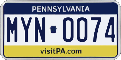 PA license plate MYN0074