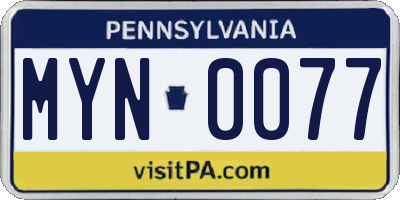 PA license plate MYN0077