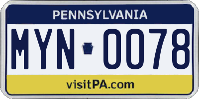 PA license plate MYN0078