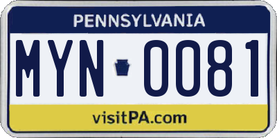 PA license plate MYN0081
