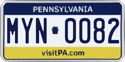 PA license plate MYN0082