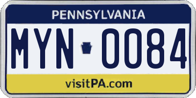 PA license plate MYN0084