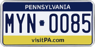 PA license plate MYN0085