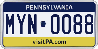 PA license plate MYN0088