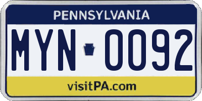 PA license plate MYN0092