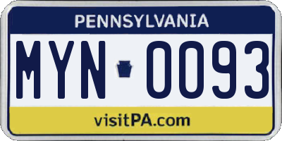 PA license plate MYN0093