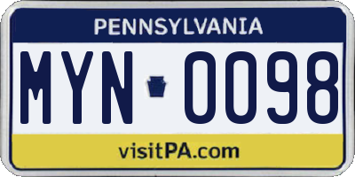 PA license plate MYN0098