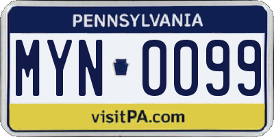 PA license plate MYN0099