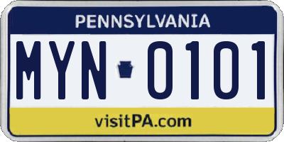 PA license plate MYN0101