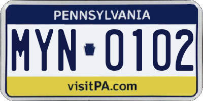 PA license plate MYN0102