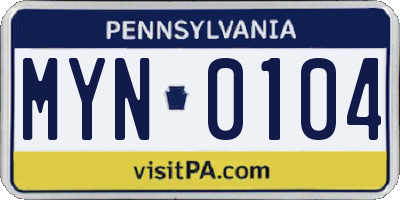 PA license plate MYN0104
