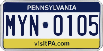 PA license plate MYN0105