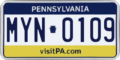 PA license plate MYN0109