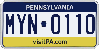 PA license plate MYN0110