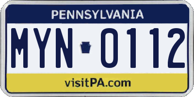 PA license plate MYN0112