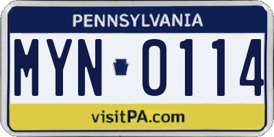 PA license plate MYN0114