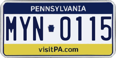 PA license plate MYN0115