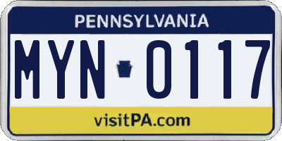 PA license plate MYN0117