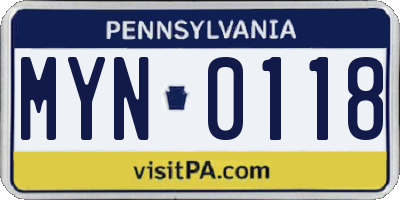 PA license plate MYN0118