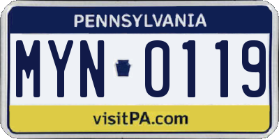 PA license plate MYN0119