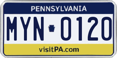 PA license plate MYN0120