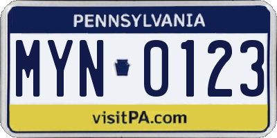 PA license plate MYN0123