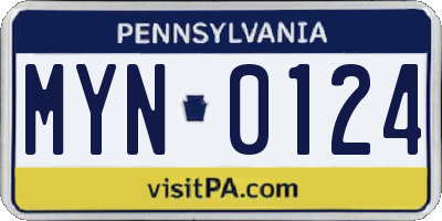 PA license plate MYN0124