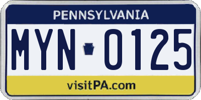 PA license plate MYN0125