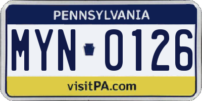 PA license plate MYN0126