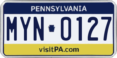 PA license plate MYN0127