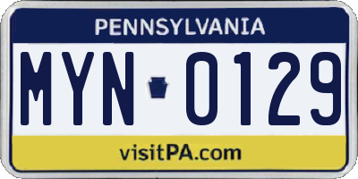 PA license plate MYN0129
