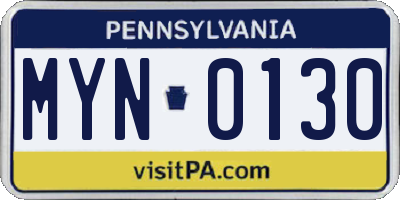 PA license plate MYN0130