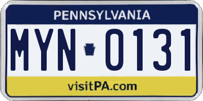 PA license plate MYN0131