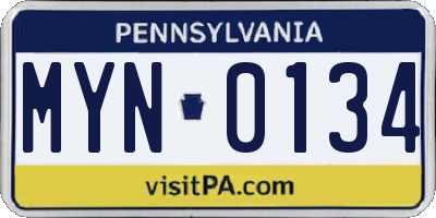 PA license plate MYN0134