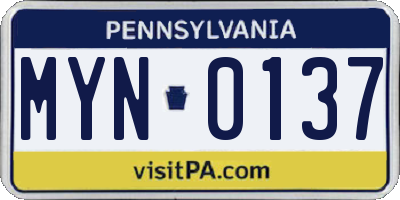 PA license plate MYN0137