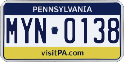 PA license plate MYN0138