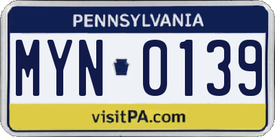 PA license plate MYN0139