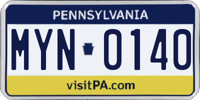 PA license plate MYN0140