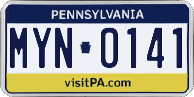 PA license plate MYN0141