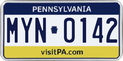 PA license plate MYN0142