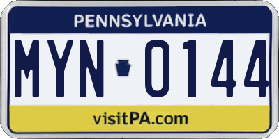 PA license plate MYN0144