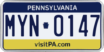 PA license plate MYN0147