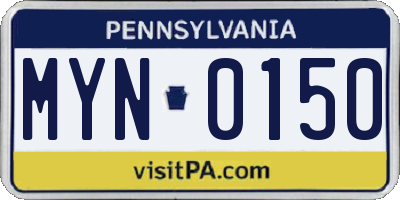 PA license plate MYN0150